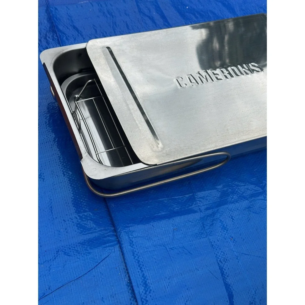 Cameron's Stainless Steel Smoker Box‎ Roasting Pan w/ Rack & Lid - Used Good